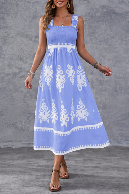💕2026 Fashion New 60% OFF💝Womens Casual Sleeveless Square Neck Floral Aline Smocked Dresses with Pockets