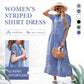 🔥LAST DAY SALE 49% OFF🔥 Striped Lapel Functional Pockets Button Down Shirt Dress
