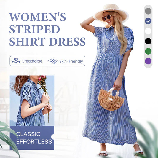 🔥LAST DAY SALE 49% OFF🔥 Striped Lapel Functional Pockets Button Down Shirt Dress