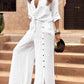 🏆SUMMER HOT SALE 60% OFF🔥Women's Two-Piece Vacation Style Fit Shirt and Pants Set, Knot Top with Button Decoration, Wide Leg Pants, Casual for Women, Womenswear
