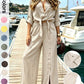 🏆SUMMER HOT SALE 60% OFF🔥Women's Two-Piece Vacation Style Fit Shirt and Pants Set, Knot Top with Button Decoration, Wide Leg Pants, Casual for Women, Womenswear