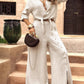 🏆SUMMER HOT SALE 60% OFF🔥Women's Two-Piece Vacation Style Fit Shirt and Pants Set, Knot Top with Button Decoration, Wide Leg Pants, Casual for Women, Womenswear