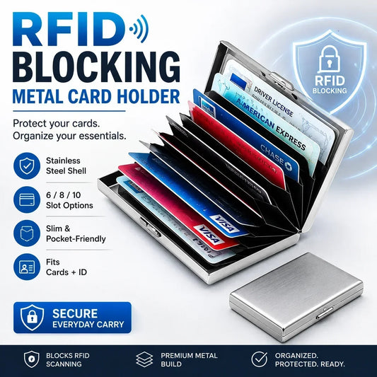 💸 Save More Today - BUY 2 GET 1 FREE⚡📇RFID Blocking Card Holder – Slim Stainless Steel Wallet with 3 Capacity Options