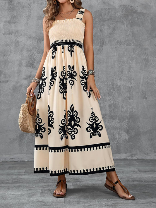 💕2026 Fashion New 60% OFF💝Womens Casual Sleeveless Square Neck Floral Aline Smocked Dresses with Pockets