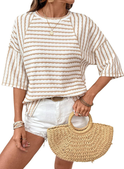 🔥LIMITED TIME SALE 50% OFF⚡50K+ SOLD💕🔥Women's Oversized Striped Color Block Summer T-Shirt