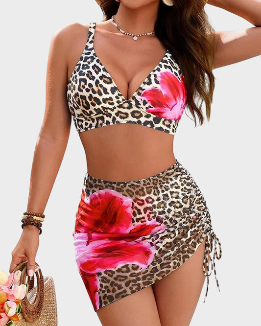 🎁Limited time 60% OFF⏳👙3-Piece Floral Modest High-Waist Swim Skirt Set