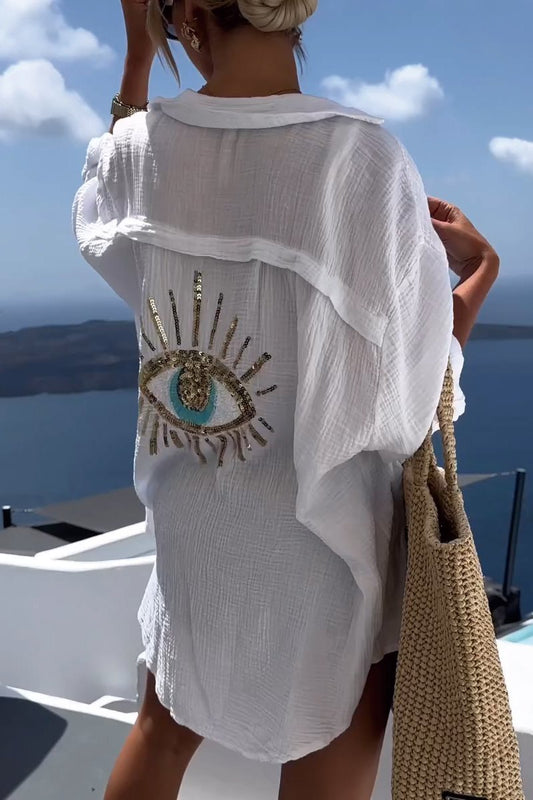 🌷Meet Summer-50% OFF🍃Evil Eye Casual Sequin Beaded Shirt👁️