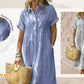 🔥LAST DAY SALE 49% OFF🔥 Striped Lapel Functional Pockets Button Down Shirt Dress