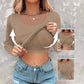 ⏰Last Call 49% OFF⚡70K+ SOLDWomens U-Neck Built-in Bra Long Sleeve Ribbed Top Shirts Elegant Skinny Fit Fabric