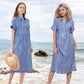 🔥LAST DAY SALE 49% OFF🔥 Striped Lapel Functional Pockets Button Down Shirt Dress