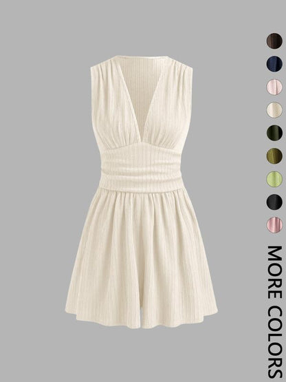 👗 LIMITED-TIME 50% OFF! 💐Women's Sleeveless V-Neck Ruched Waist Romper🏖️