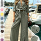 🏆SUMMER HOT SALE 60% OFF🔥Women's Two-Piece Vacation Style Fit Shirt and Pants Set, Knot Top with Button Decoration, Wide Leg Pants, Casual for Women, Womenswear