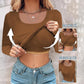 ⏰Last Call 49% OFF⚡70K+ SOLDWomens U-Neck Built-in Bra Long Sleeve Ribbed Top Shirts Elegant Skinny Fit Fabric