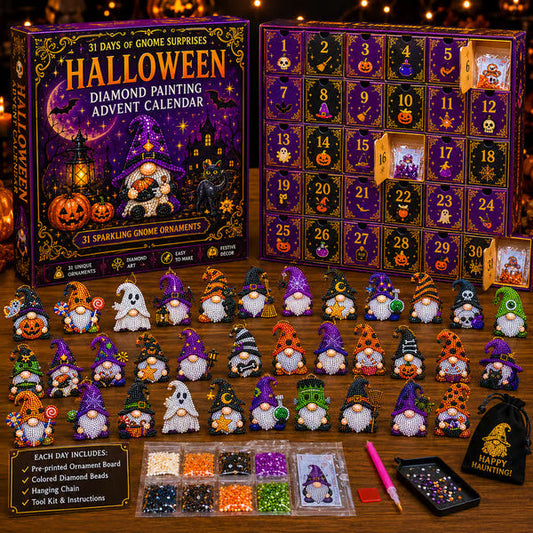 🎃💎 31-Day Halloween Diamond Painting Advent Calendar – DIY Gnome Ornament Countdown Kit