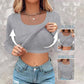 ⏰Last Call 49% OFF⚡70K+ SOLDWomens U-Neck Built-in Bra Long Sleeve Ribbed Top Shirts Elegant Skinny Fit Fabric