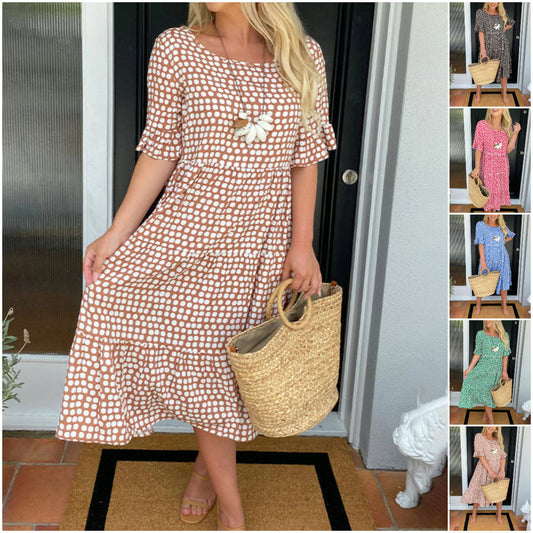 💗LAST DAY SALE 50% OFF💥Round Neck Polka Dot Print Midi Dress