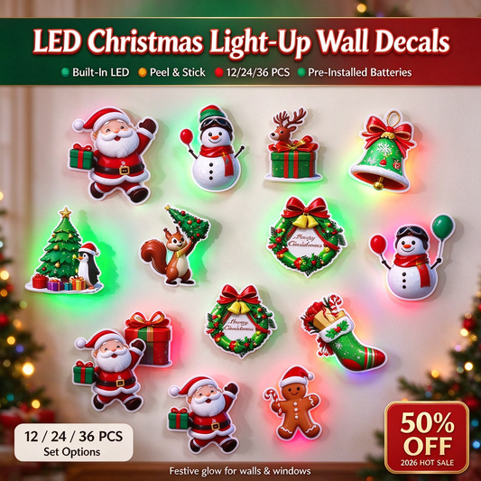 🖤Black Friday Sale: only ￡7.99!! 💞50K+ SOLD! 🎄✨ 50% OFF! LED Christmas Light-Up Wall Decals – built-in LED, pre-installed batteries, 12/24/36pcs. Peel & stick festive glow for walls & windows! 🎅💡