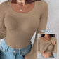 ⏰Last Call 49% OFF⚡70K+ SOLDWomens U-Neck Built-in Bra Long Sleeve Ribbed Top Shirts Elegant Skinny Fit Fabric