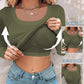 ⏰Last Call 49% OFF⚡70K+ SOLDWomens U-Neck Built-in Bra Long Sleeve Ribbed Top Shirts Elegant Skinny Fit Fabric