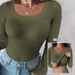 ⏰Last Call 49% OFF⚡70K+ SOLDWomens U-Neck Built-in Bra Long Sleeve Ribbed Top Shirts Elegant Skinny Fit Fabric