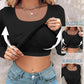 ⏰Last Call 49% OFF⚡70K+ SOLDWomens U-Neck Built-in Bra Long Sleeve Ribbed Top Shirts Elegant Skinny Fit Fabric