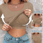 ⏰Last Call 49% OFF⚡70K+ SOLDWomens U-Neck Built-in Bra Long Sleeve Ribbed Top Shirts Elegant Skinny Fit Fabric