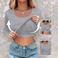 ⏰Last Call 49% OFF⚡70K+ SOLDWomens U-Neck Built-in Bra Long Sleeve Ribbed Top Shirts Elegant Skinny Fit Fabric