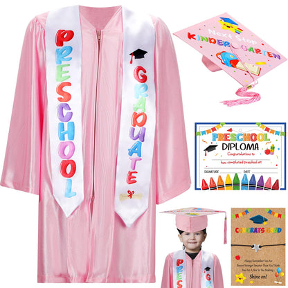 🔥Last Day 50% OFF - Kindergarten Graduation Cap & Gown Set – Class of 2026 Satin Graduation Outfit & Keepsake Gift Bundle 🎓