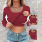 ⏰Last Call 49% OFF⚡70K+ SOLDWomens U-Neck Built-in Bra Long Sleeve Ribbed Top Shirts Elegant Skinny Fit Fabric