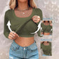 ⏰Last Call 49% OFF⚡70K+ SOLDWomens U-Neck Built-in Bra Long Sleeve Ribbed Top Shirts Elegant Skinny Fit Fabric