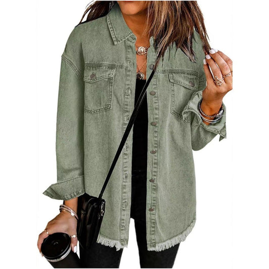 ✨Hot Sale 50% OFF🔥Oversized Fringe Denim Jean Jacket with Pocket