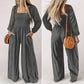 🏆LAST DAY ￡19.90 💎Women's Casual Long Sleeve Wide Leg Pants Jumpsuit
