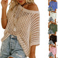 ✨Last Day Special Price £11.99!!💥⏰Womens Casual Short Sleeve Hollow Out Pullover Knit Tops