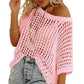✨Last Day Special Price £11.99!!💥⏰Womens Casual Short Sleeve Hollow Out Pullover Knit Tops