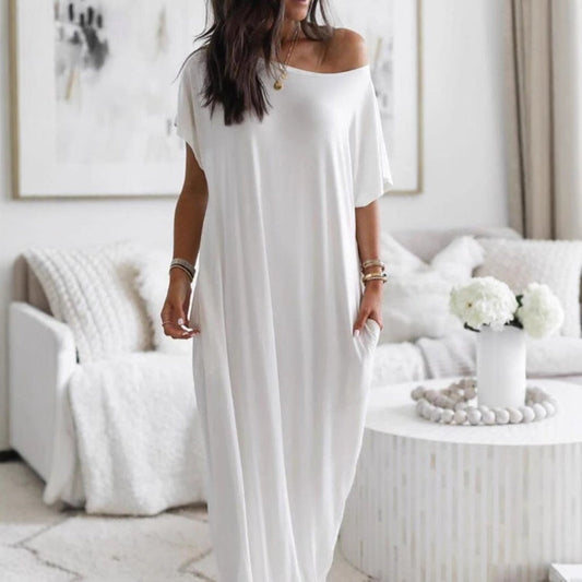 💃Last Day Special Discount❤️🥰Women's Summer Casual Loose Solid Color Short-Sleeve Long Dress