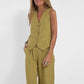 Women's Two-Piece Linen Vest and Wide-Leg Pants Set