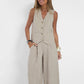 Women's Two-Piece Linen Vest and Wide-Leg Pants Set