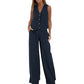 Women's Two-Piece Linen Vest and Wide-Leg Pants Set