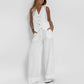 Women's Two-Piece Linen Vest and Wide-Leg Pants Set