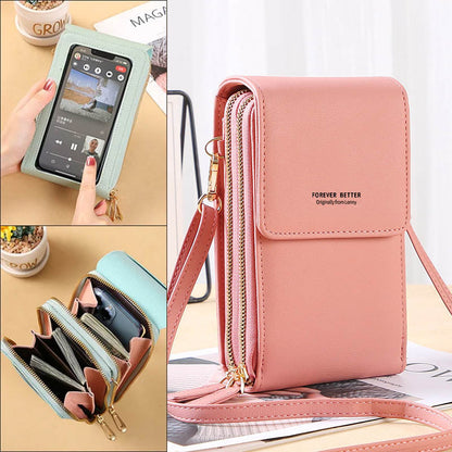 🔥Now Only £7.99🎁 Anti-Theft Leather Crossbody Bag with Touch-Screen Phone Window, Multi-Zip Wallet Purse😍