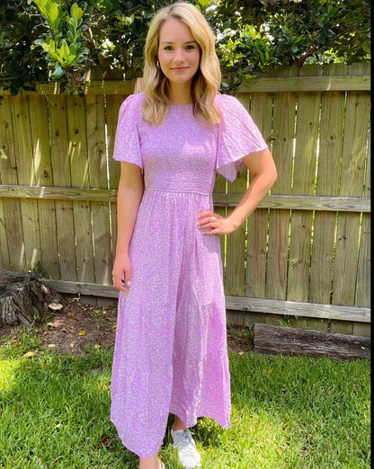 ⏳Limited-time 50% discount!!💞2026 Women's Casual Floral Print Short Flutter Sleeve Smocked High Waist Flowy Maxi Dress