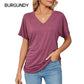 🌸Last Day Promotion：ONLY ￡9.99!!🌸Women's V-Neck Loose Soft Solid Color Short Sleeve Top
