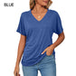 🌸Last Day Promotion：ONLY ￡9.99!!🌸Women's V-Neck Loose Soft Solid Color Short Sleeve Top