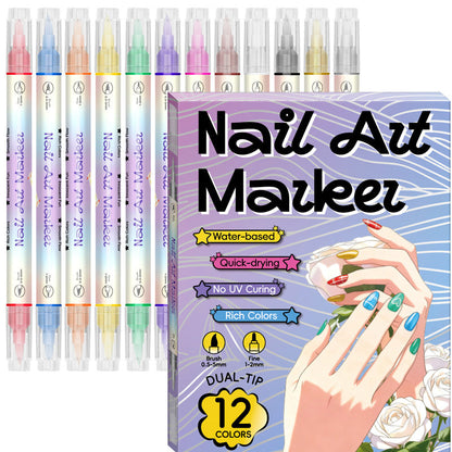🎨Last Day Special Price:£ 8.99💞50K+ SOLD!✨Dual-Tip Nail Art Marker Pen Set Quick‑dry, no UV lamp. Fine & brush tips. 12/24 vibrant colors. Easy DIY at home. No smudges, just art! 💅🖌️