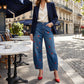 Women's Heart Print Baggy Denim Pants