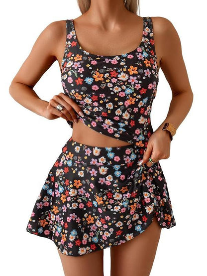 🩱LIMITED-TIME 50% OFF! 💖🌊Feminine Swimwear Set – Adjustable Strap Tank + Side Tie Flowy Skirt, Removable Padding, High-Waist Coverage🐚