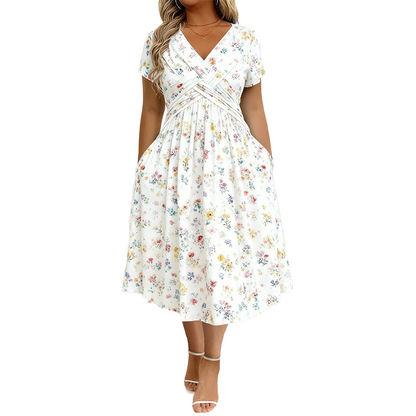 🌺LAST DAY SALE ONLY￡15.99!!🌿Women's V-Neck Floral Print Dress with Twist Waist