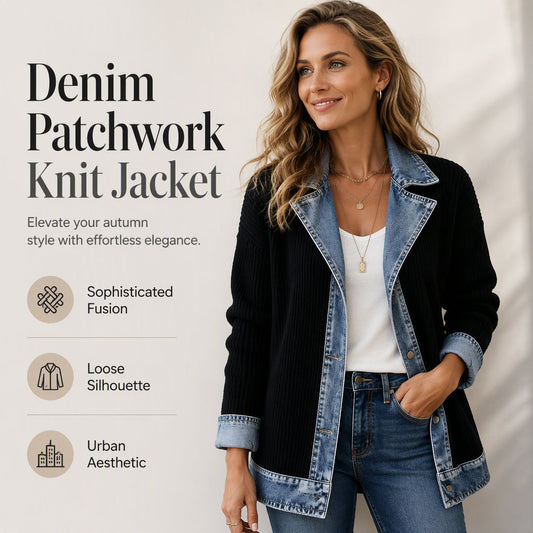 ⌛Limited Sale: ONLY ￡16.99!!🔥Women's Patchwork Denim Coat – Stretchy, Stylish & Comfortable ✨
