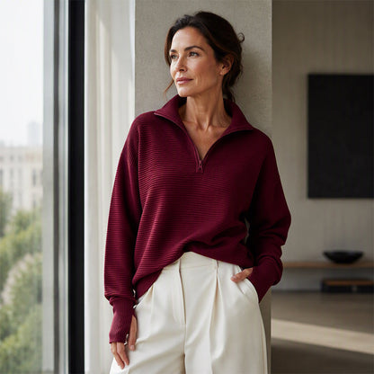 🛍️🍂LAST DAY SALE 70% OFF👍⏰Women's Quarter-Zip Ribbed Pullover Sweater – Relaxed Fit