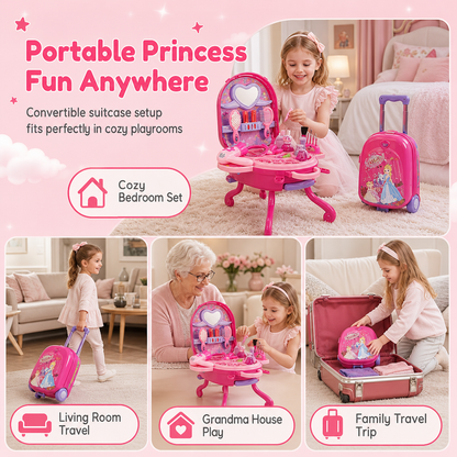 👑 LIMITED‑TIME 50% OFF! 🎀 Kids’ 3‑in‑1 Pretend Makeup Vanity Suitcase – Rolling Trolley Salon, 31 Toy Accessories, Easy Snap Setup 🧳